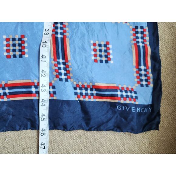 Vtg 60s Givenchy 100% Silk Scarf Robinson 45” x 15” Blue Turquoise White Red - Picture 6 of 10